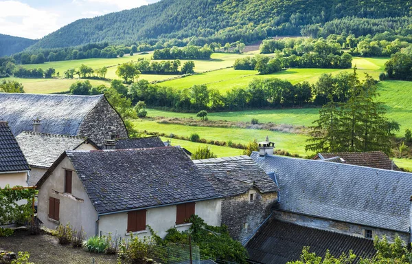 Landschap Met Middeleeuwse Stad Van Auxillac Frankrijk Auxillac Een Gemeente — Stockfoto