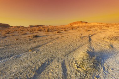 İsrail 'deki Negev Çölü' nün renkli kayalık tepeleri. Gün batımında Ortadoğu 'nun nefes kesici manzarası ve doğası