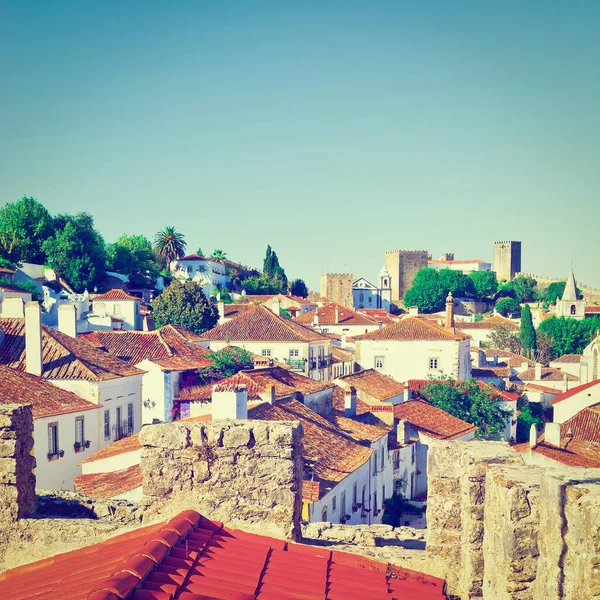 Pohled Historické Centrum Města Obidos Portugalsku Instagram Effect — Stock fotografie