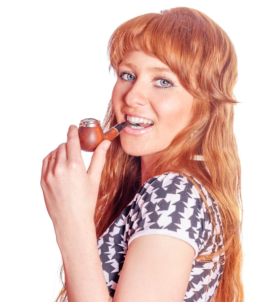 Woman with tobacco pipe — Stock Photo, Image