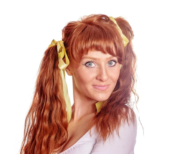 Redhead woman with ponytails — Stock Photo, Image