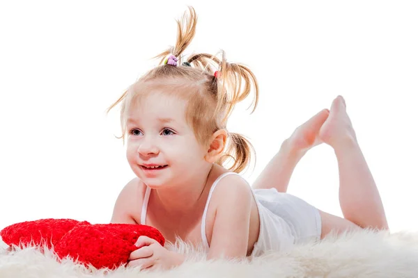 Toddler girl  lying in bed — Stock Photo, Image