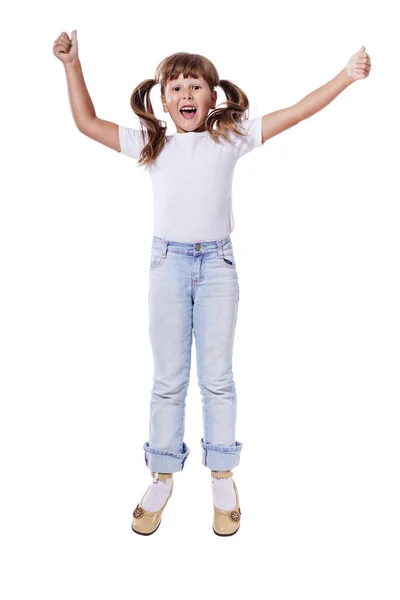 Jumping laughing girl — Stock Photo, Image