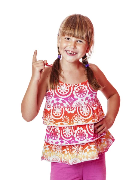 Girl pointing up — Stock Photo, Image