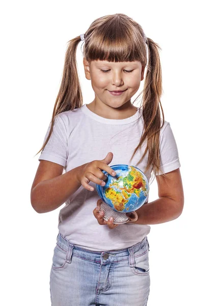 Girl with globe — Stock Photo, Image