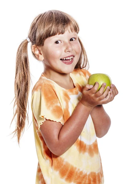 Flicka anläggning apple — Stockfoto