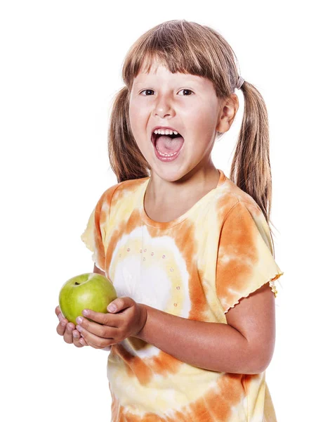 Meisje bedrijf apple — Stockfoto