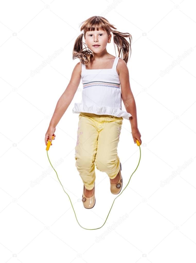Girl jumping isolated