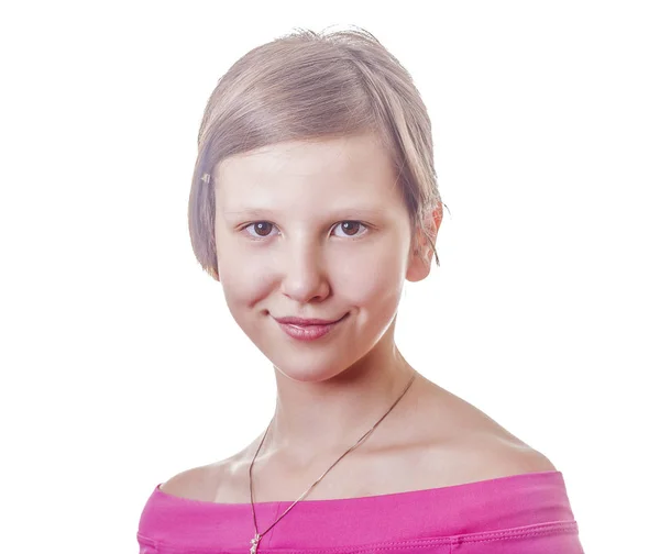 Adolescente menina cabelo curto headshot — Fotografia de Stock