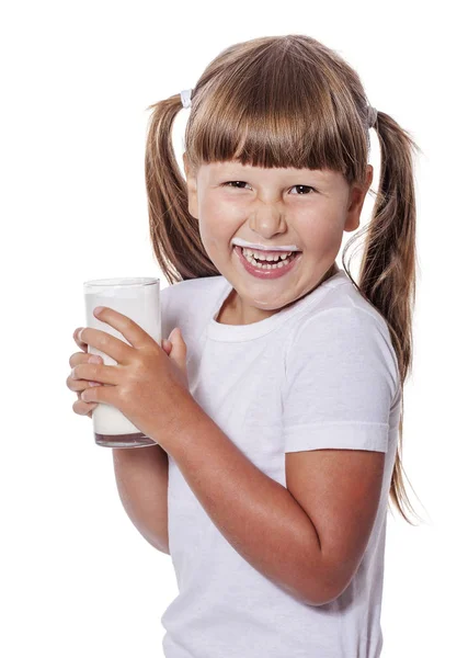 Girl loves milk — Stock Photo, Image