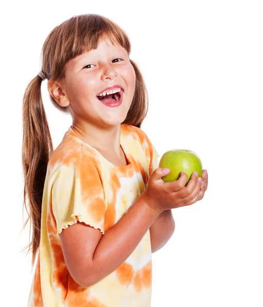 Chica sosteniendo manzana — Foto de Stock