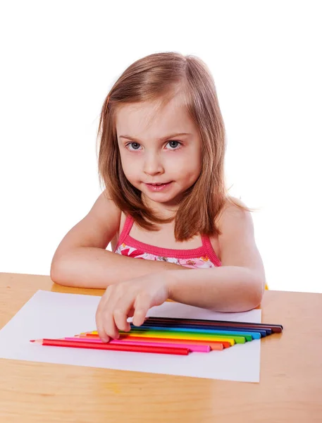 Girl drawing with pencils — Stock Photo, Image