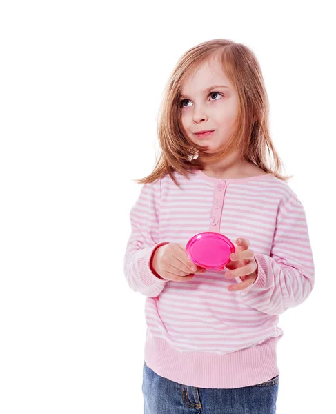 Upset girl looking in mirror — Stock Photo, Image