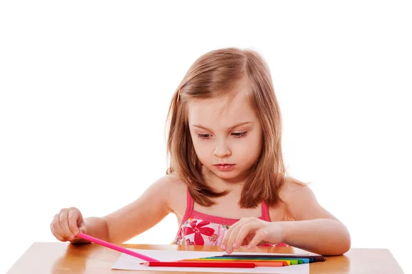 Girl drawing with pencils — Stock Photo, Image