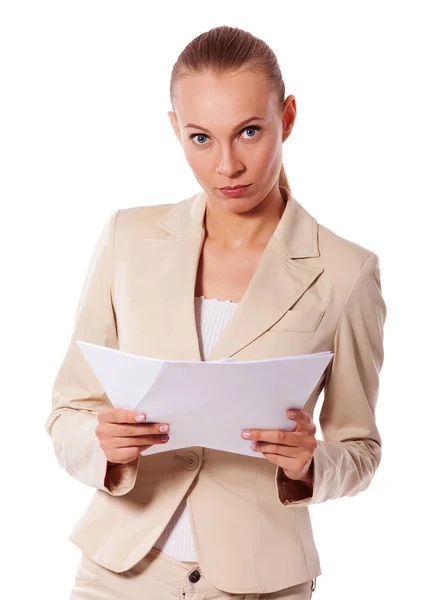 Businesswoman holding papers — Stock Photo, Image