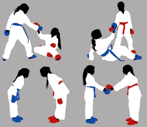Karate Girls Ayuda — Archivo Imágenes Vectoriales