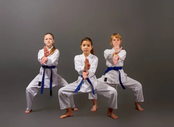 Három karate lány. — Stock Fotó