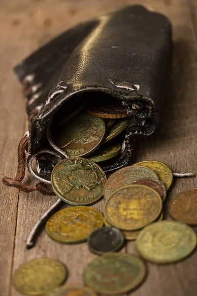 Portfel starych monet — Zdjęcie stockowe