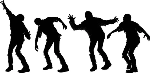 Plusieurs silhouettes zombies — Image vectorielle