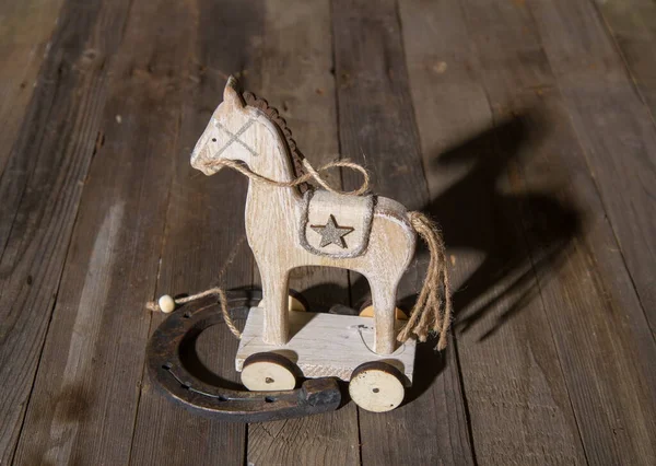 Wooden horse horseshoe — 스톡 사진