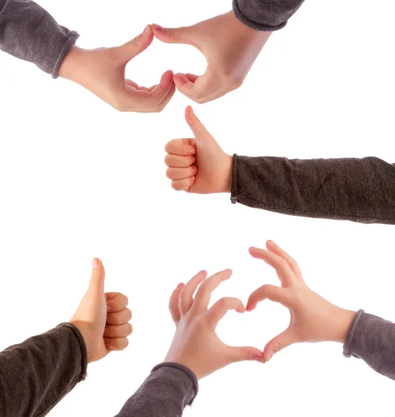 Verschillende Hartgebaren Uitstekend Gemaakt Door Een Kinderachtige Meisjeshand Een Witte — Stockfoto