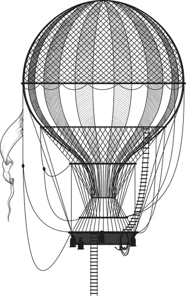 Balon Udara Klasik Vintage Indah Digambar Dalam Gaya Ukiran Terisolasi - Stok Vektor