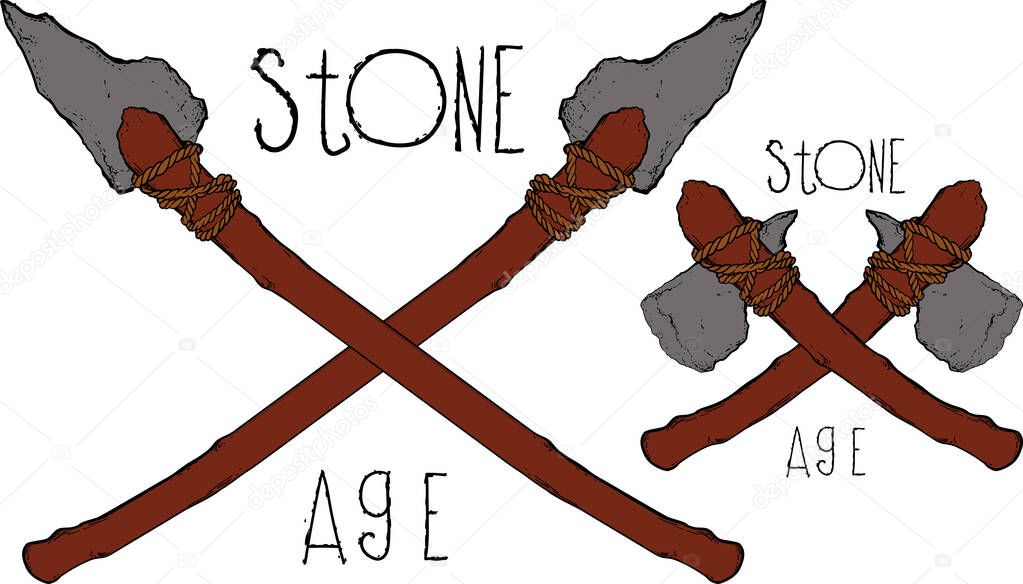 rough spear and stone ax primitive tools of the savages of the hunters of the stone age