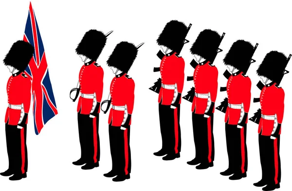 Několik Tradičních Britských Vojáků Královské Gardy Různými Oděvy — Stockový vektor
