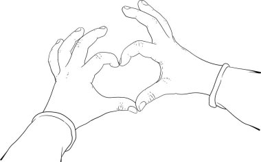 Çocukların elleri sevgi dolu bir kalp simgesinin parmaklarını gösteriyor.