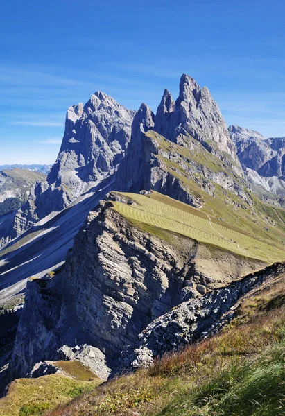 Montagna Seceda nelle Dolomiti — Foto Stock