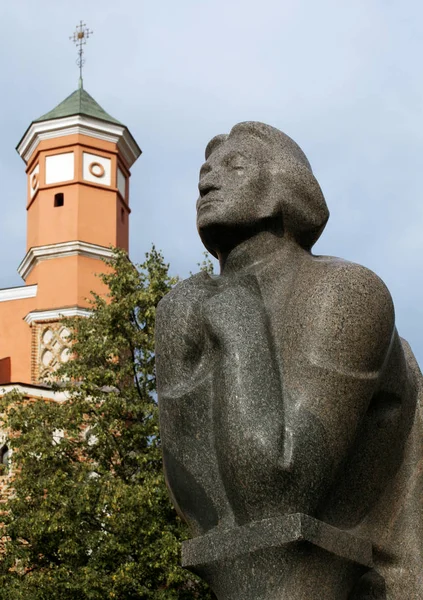 Adam Mickiewicz Monument in de buurt van de kerk van St. Franciscus in Vilnius — Stockfoto