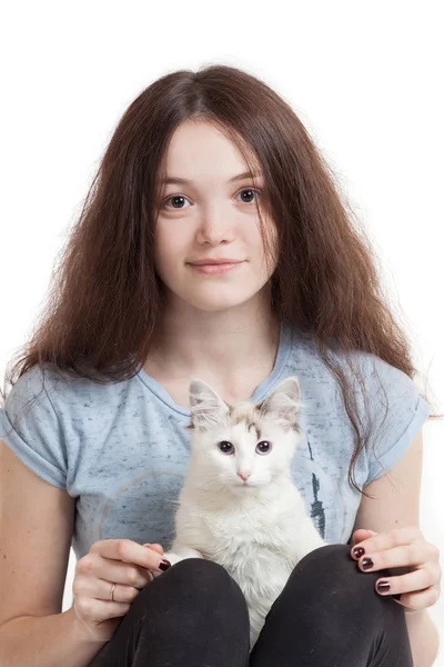 女孩和猫 — 图库照片
