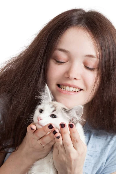 Ragazza e gatto — Foto Stock