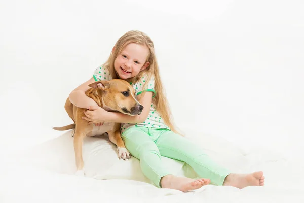 The little girl and dog — Stock Photo, Image