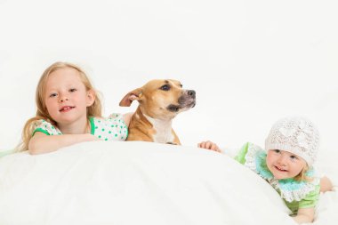 iki küçük kız ve köpek