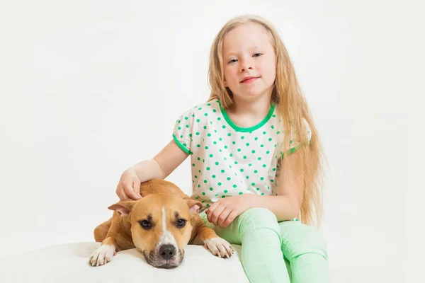 The little girl and dog — Stock Photo, Image