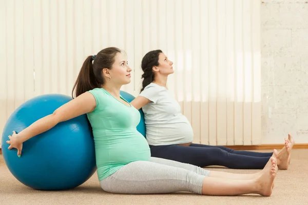 Beautiful Pregnant Women Doing Yoga Ball Gym — Stock Photo, Image