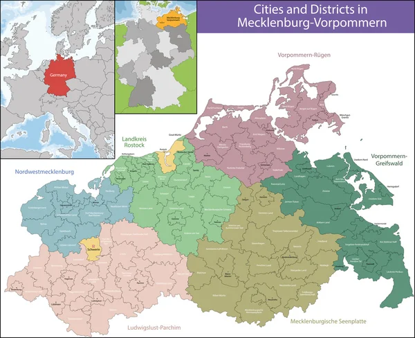 La carte de Mecklembourg-Poméranie-Occidentale — Image vectorielle