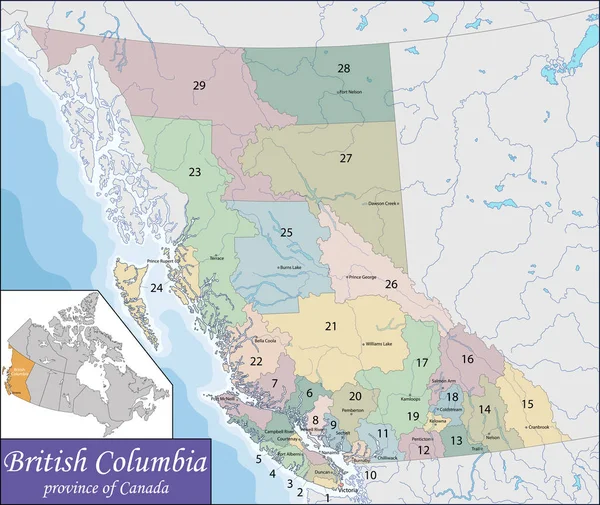 El mapa de Columbia Británica — Archivo Imágenes Vectoriales