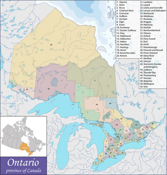 O mapa de Ontário — Vetor de Stock