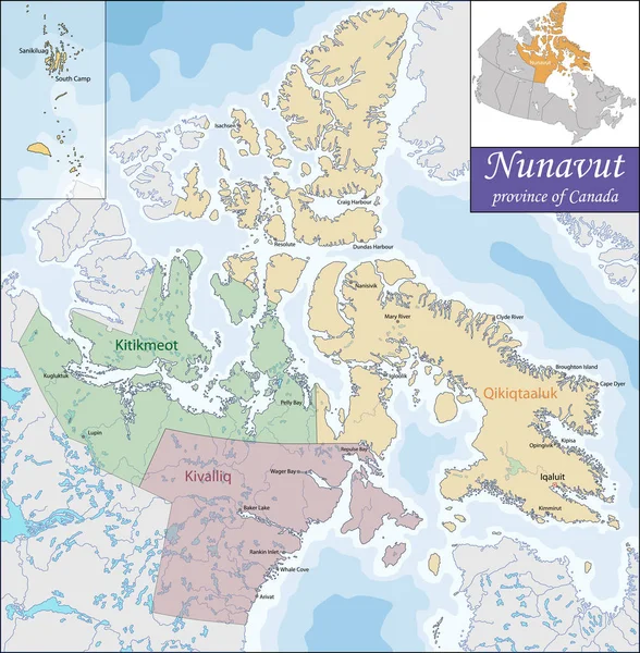 Kaart van Nunavut — Stockvector