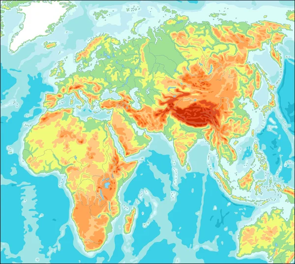 Asie na střed fyzická mapa světa — Stockový vektor