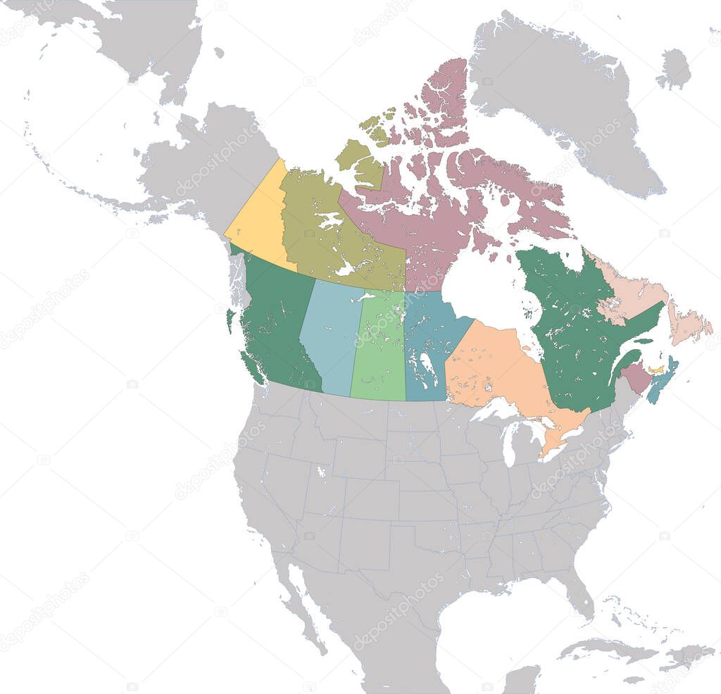 Illustration map of Provinces and territories of Canada