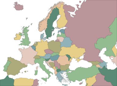 Avrupa ve çevre bölgenin siyasi haritası