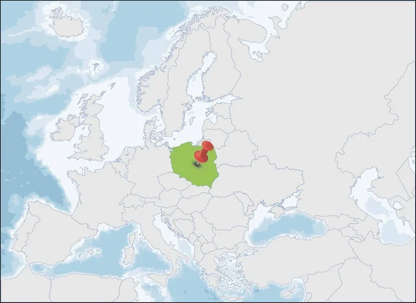 Republiek Polen locatie op kaart van Europa — Stockvector