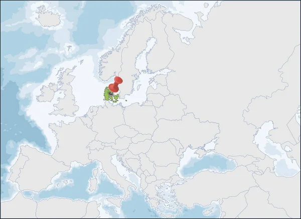 Reino da Dinamarca localização no mapa da Europa — Vetor de Stock