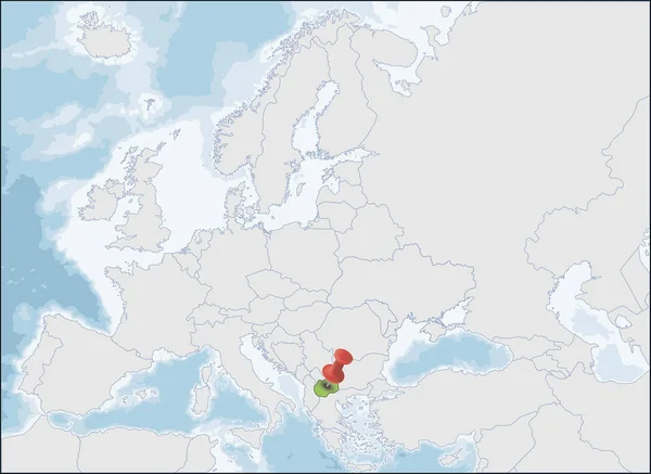 Republic of North Macedonia elhelyezkedése Európa térképen — Stock Vector