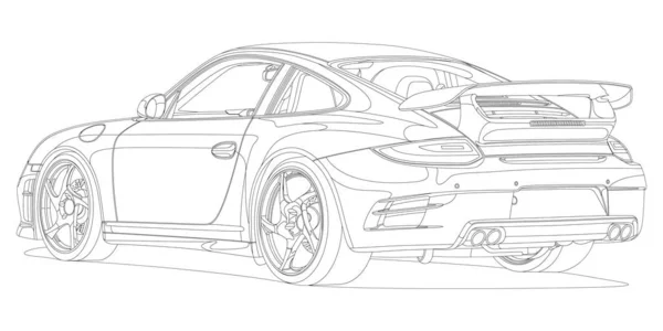 Line art voiture de sport noir et blanc — Image vectorielle