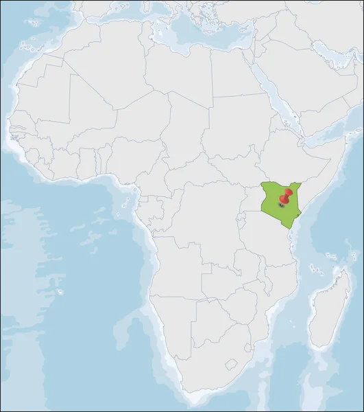 肯尼亚共和国在非洲地图上的位置 — 图库矢量图片