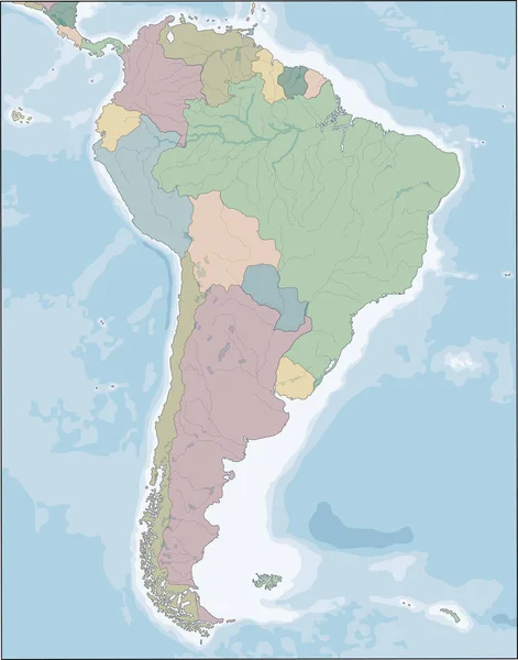 Map of South America continent with countries — стоковий вектор